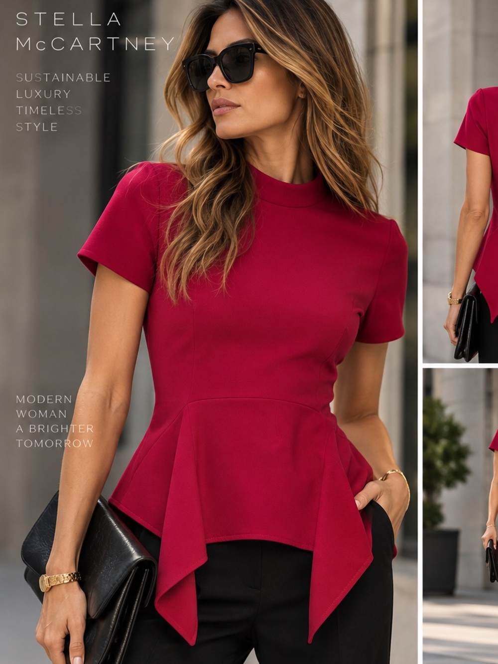 Stella McCartney Red Asymmetric Handkerchief Peplum Top Size 36 US 0-2